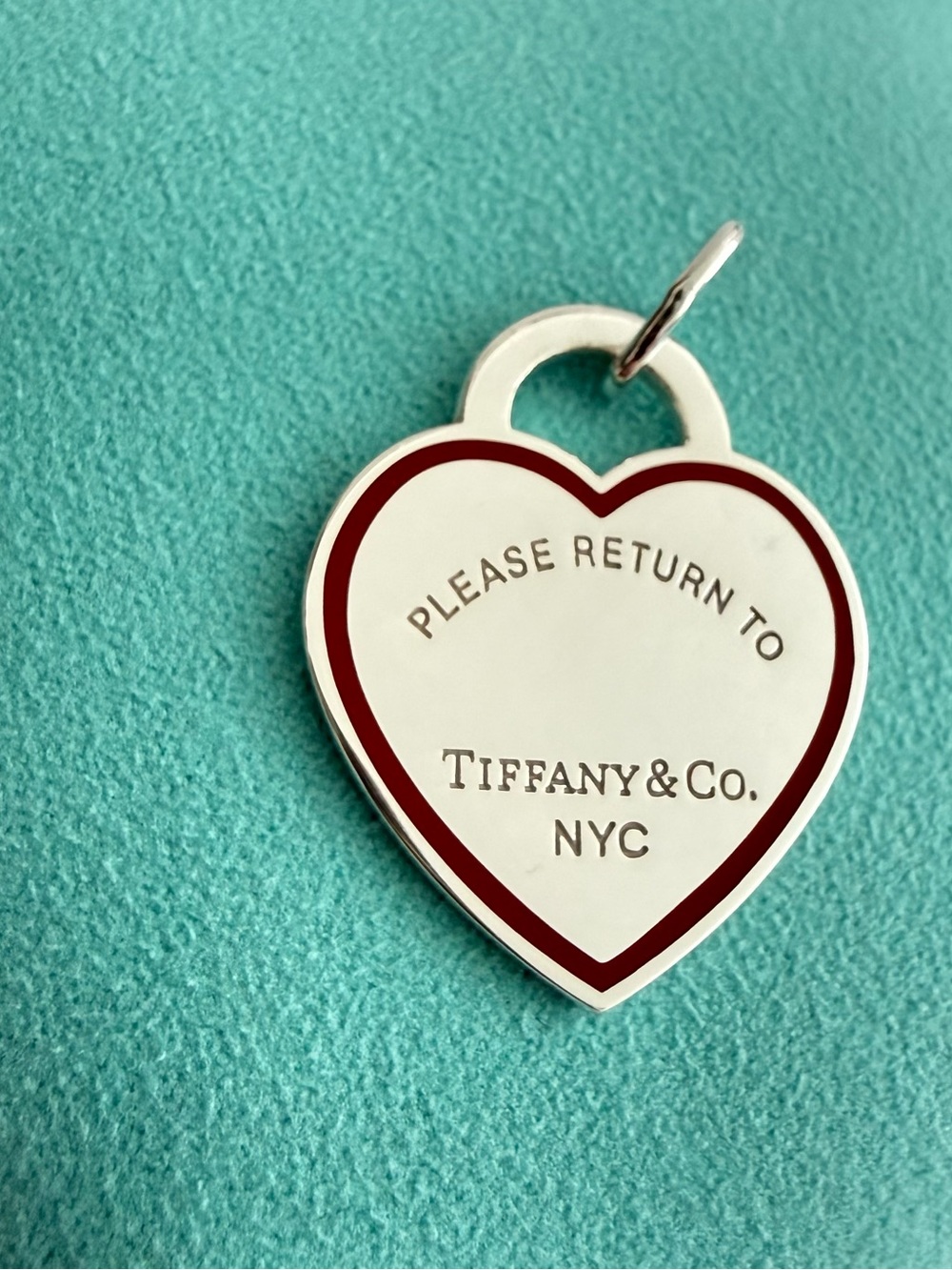 Tiffany & Co. Large Silver Heart Tag Pendant with Red Enamel Border